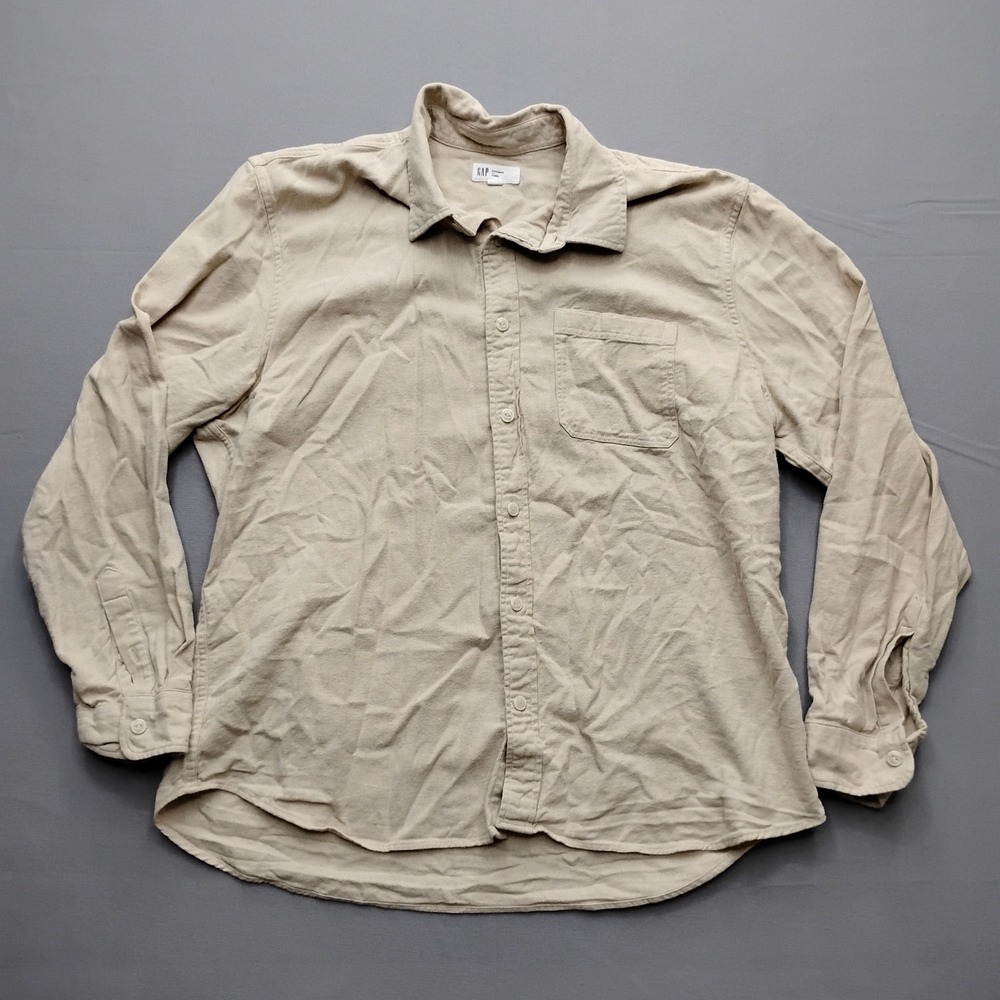 Gap Mens Standard Fit Flannel Shirt XL Tan Solid Long Sleeve Cotton Button Down